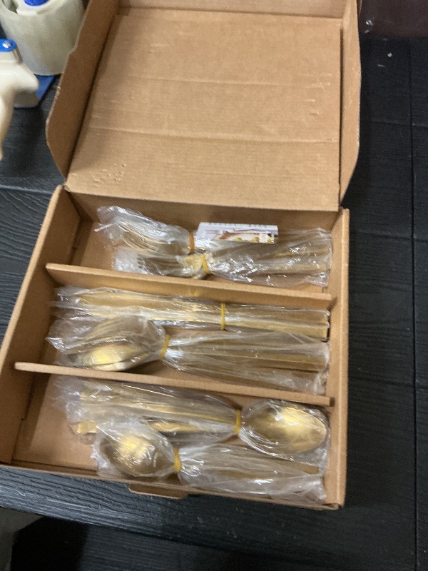 Photo 1 of Alata Cube Gold 45-Piece Flatware Set, Forged Cutlery Set, Matte Gold Silverware Service for 8, Stainless Steel Tableware with Square Handle for Home/Restaurant, Dishwasher Safe