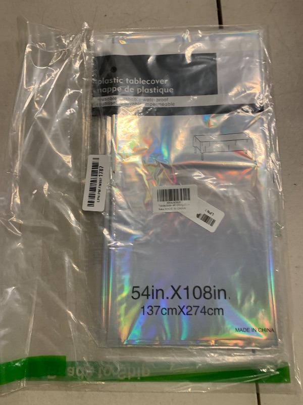 Photo 1 of 4 Pack Iridescent Plastic Tablecloths Disposable Table Cover Sparkly Foil Table Cloth for Rectangle Tables Party Decorations Birthday Princess Bridal Wedding Christmas Iridescence, 54 x 108 Inch