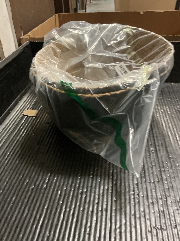 Photo 1 of 2Pcs Basket for Plant Artificial Trees, 13x11 Inch Seagrass Wicker Pots, Woven Planter Set Eco-Friendly Round Boho Holder Base with Handles for Home Decor Indoor Storage Solution, Black Bottom Pattern