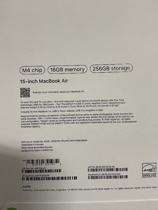 Photo 1 of Apple 2025 MacBook Air 15-inch Laptop with M4 chip: Built for Apple Intelligence