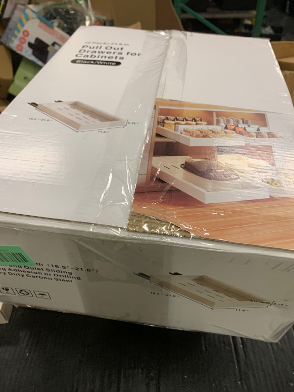 Photo 1 of Mustorn 2 Pack Pull Out Cabinet Organizer,21.8" Deep Slide Out Drawer for Cabinets Adhesive Pull Out Drawers Heavy Duty Pull Out Shelves for Kitchen,Cupboard,Pantry,Bathroom-Black