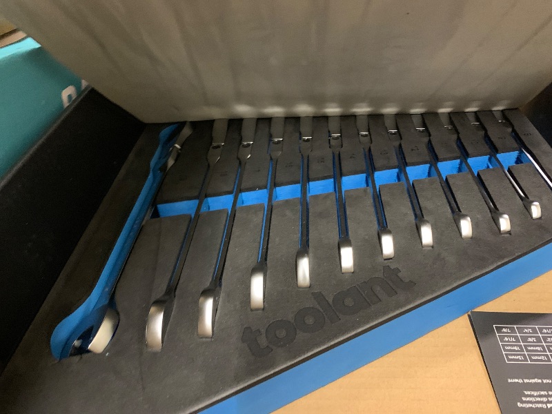 Photo 1 of toolant 24pcs Ratcheting Wrench Set, Flex-Head Ratchet Combination Wrench Sets with Switch Design, 8-19mm & 1/4"-7/8", 90-Tooth and 4°Swing, 24PCS with Storage Tray
