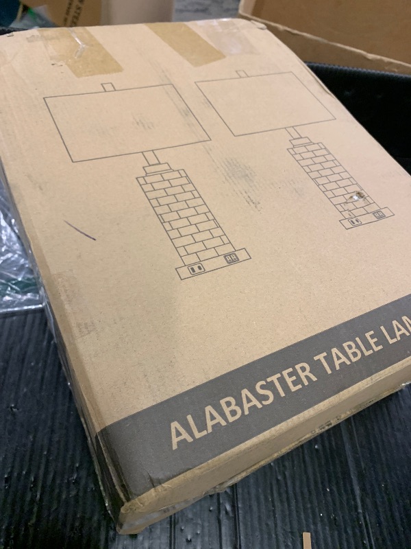 Photo 1 of 27" Natural Alabaster And Wood Table Lamp Set of 2 With Night Light Nightstand Lamps With USB Ports White Linen Fabric Shade Bedside Lamp Decor For Living Room Bedroom Home Office Hotel Bar House