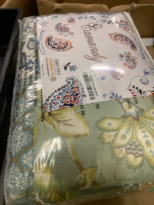 Photo 1 of camandy Cotton Bedspread Quilt Bedding Sets 3 Pieces Reversible Coverlet Sets Comforters Rustic Paisley Floral Patchwork Sage Green Bedspread, King Size