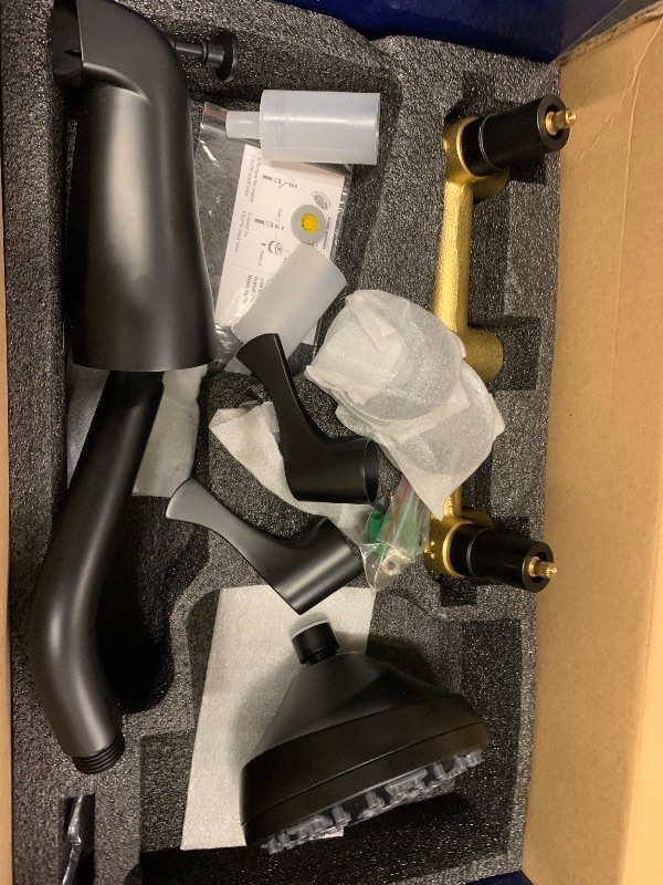 Photo 1 of 2 Handles Shower Faucet Set with Tub Spout Bathtub Shower Faucet Combo Set Shower System Complete Tub and Shower Trim Kit Wall Mounted Shower Fixtures Matte Black