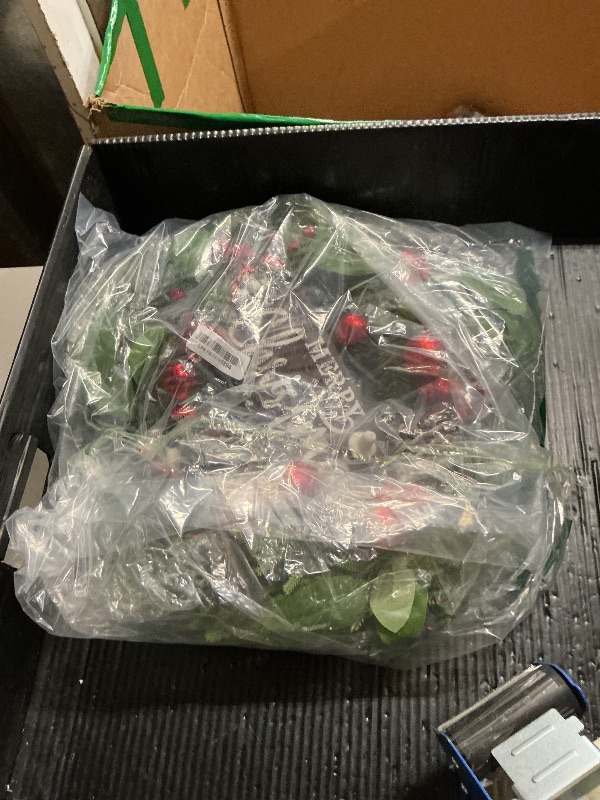 Photo 1 of 22 Inch Christmas Wreath for Front Door with Light Porch Window Winter Wreaths with Berries Pine Cones Indoor Outdoor Window Decor for Xmas Holiday Celebrations Decorations