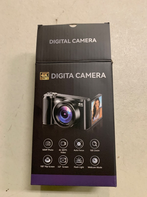 Photo 1 of 4K Digital Camera for Photography- 56MP Autofocus Vlogging Camera with 3" 180° Flip Screen, 16X Zoom, Flash- Digital Point and Shoot Camera for Travel & Home- Portable Gift for Teens & Beginners