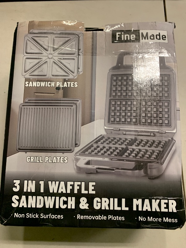Photo 1 of FineMade Belgian Waffle Maker with Removable Plates, Waflera Electrica, Large Waffle Iron, 3 in 1 Panini Grill Press Breakfast Sandwich Maker, Electric Griddle, Grilled Cheese Maker, Breakfast Station