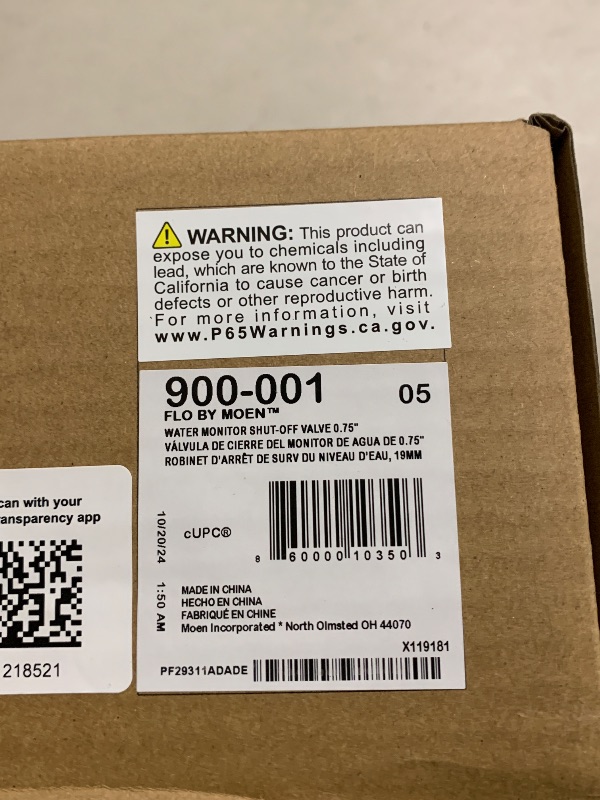 Photo 1 of Moen Flo Smart Water Monitor and Automatic Shutoff Sensor, Wi-Fi Water Leak Detector for 3/4-Inch Diameter Pipe, 900-001