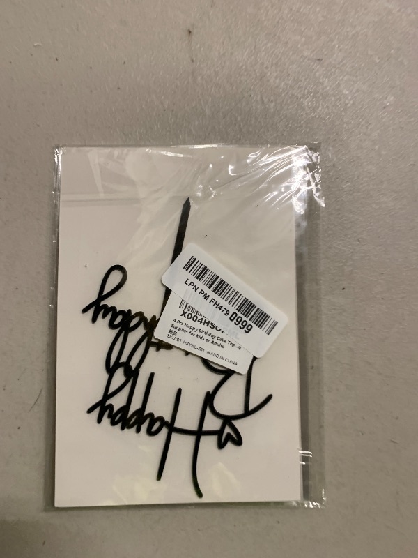 Photo 1 of 4 Pcs Happy Birthday Cake Topper, Black Acrylic Cake Toppers Personalized Happy Birthday Sign Birthday Party Cake Decorating Supplies for Kids or Adults