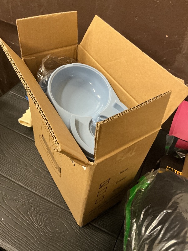 Photo 1 of 2 Pack Automatic Cat Feeder Stainless Steel Water Dispenser Gravity Food Feeder and Waterer Set with Pet Food Bowl for Small Medium Kitten Puppy Pets Large Capacity(Blue)