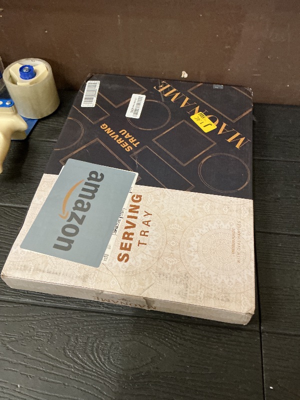 Photo 1 of MAONAME Serving Tray with Handles, Plastic Rectangular Tray for Coffee Table, Dark Blue Boho Decorative Trays for Ottoman, Living Room, 15.8" Lx 11.8" W X 1.6" H