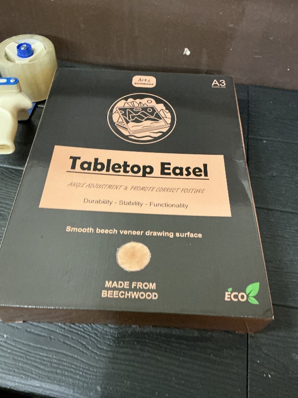 Photo 1 of Tabletop Easel for Painting, 16.5"x12" Adjustable Portable Beechwood Drawing Board with Detachable Strap, Art Easel Includes Art Painting Papers, Sketch Papers and Masking Tape, Ideal for Diamond Art