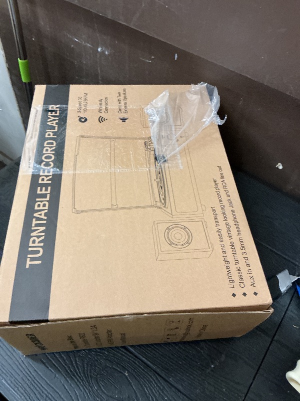 Photo 1 of Record Player with Passive Bookshelf Speakers Belt-Drive Vintage Turntable for Vinyl Records External Dual Stereo Speakers LP Players 3 Speed Wireless AUX Headphone Input Auto Stop Retro Black Wooden