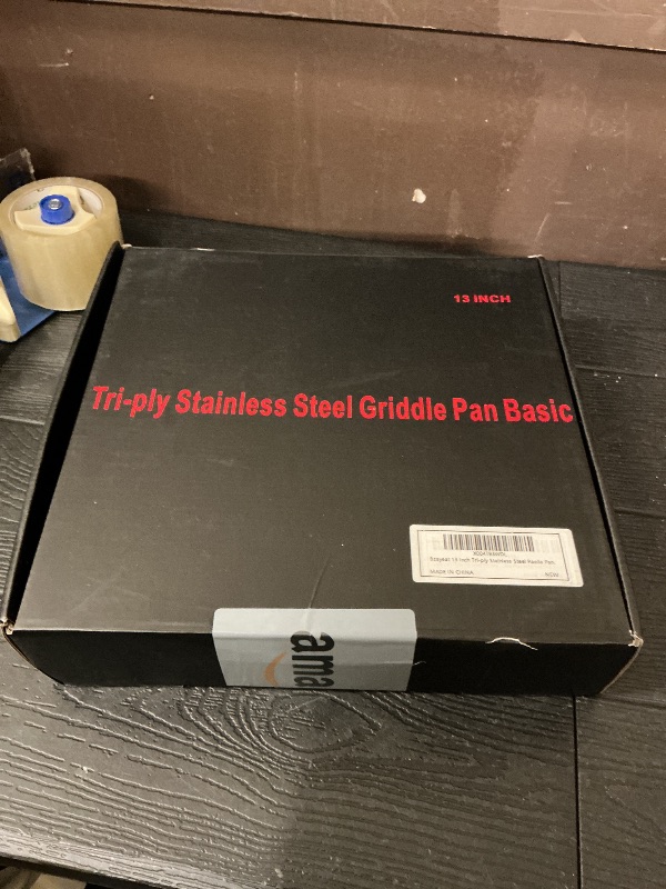 Photo 1 of 13 Inch Paella Pan, Tri-ply Stainless Steel Induction Compatible Large Spanish Rice Pan, Great for Authentic Seafood Paella, Socarrat, Oven Safe, 3-5 Servings, Free Silicone Gloves, Detachable Handles