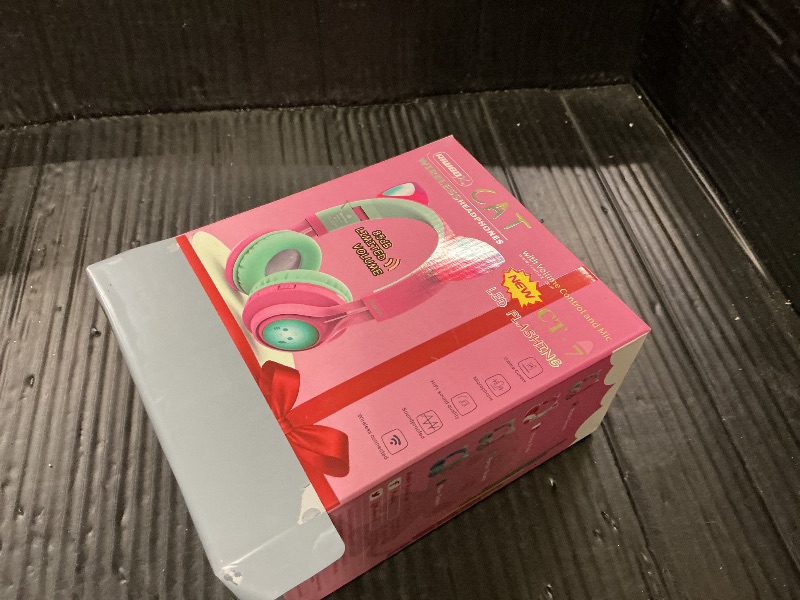 Photo 1 of Riwbox CT-7 Cat Ear Bluetooth Headphones, LED Light Up Bluetooth Wireless Over Ear Headphones with Microphone and Volume Control for Travel/School/Smartphones/Laptop/PC/TV (Pink&Green)