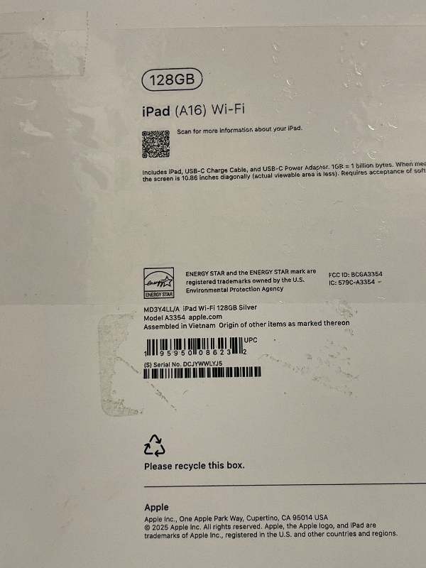 Photo 1 of Apple iPad 11-inch: A16 chip, 11-inch Model, Liquid Retina Display, 128GB, Wi-Fi 6, 12MP Front/12MP Back Camera, Touch ID, All-Day Battery Life — Silver