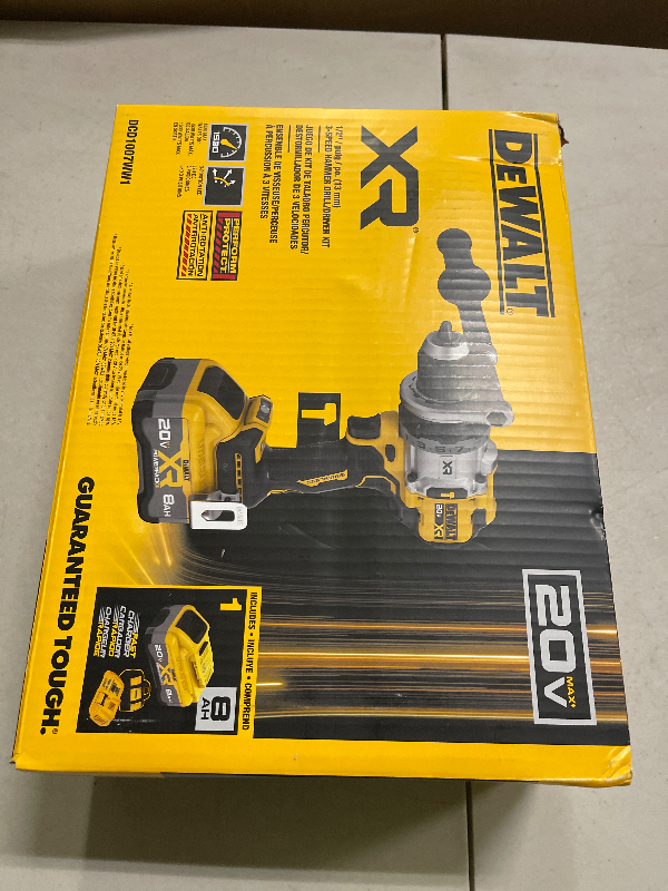 Photo 1 of DEWALT 20V MAX XR 1/2 Inch Cordless Hammer Drill Kit with 8AH Battery and Charger (DCD1007WW1)