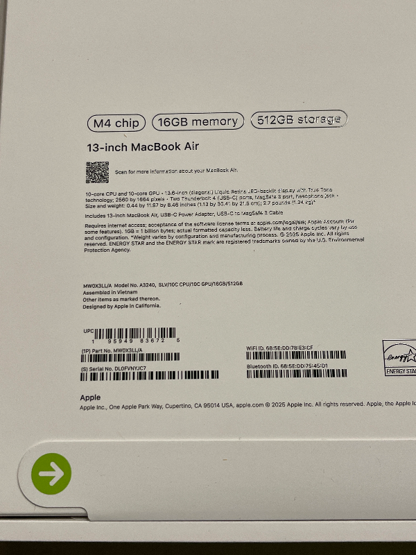 Photo 1 of Apple 2025 MacBook Air 13-inch Laptop with M4 chip: Built for Apple Intelligence, 13.6" Liquid Retina Display, 16GB Unified Memory, 512GB SSD Storage, 12MP Center Stage Camera, Touch ID, Silver