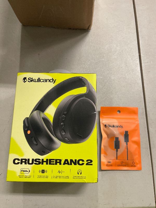Photo 1 of Skullcandy Crusher ANC 2 Wireless Over-Ear Bluetooth Headphones with Extra USB-C Charging Cable, Multi-Sensory Bass, Active Noise Cancelling, 60 Hours Battery, Microphone iPhone Android - True Black