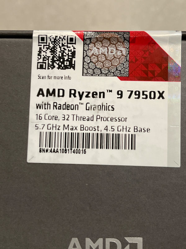 Photo 1 of AMD Ryzen 9 7950X 16-Core, 32-Thread Unlocked Desktop Processor
