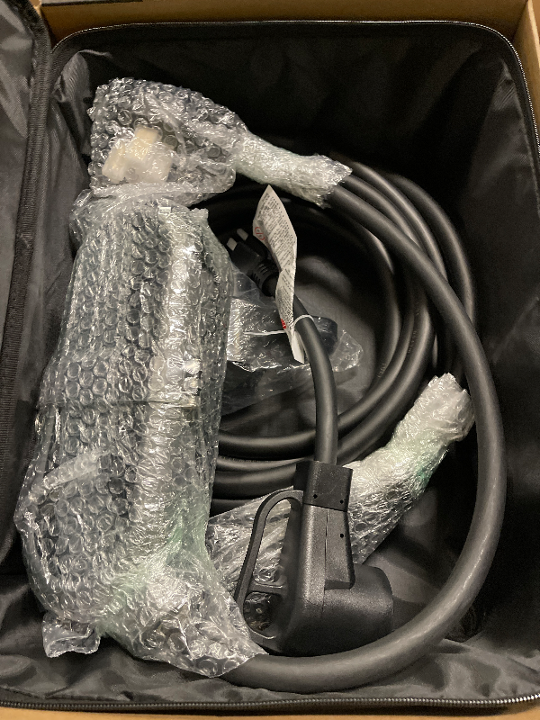 Photo 1 of CHARGEWARE Level 2 Smart EV Charger with LAN App Control (Same Network), 9.6kW, ETL Certified, 24ft Cable, Wall Mount/Portable, 14-50R to 5-15P Adapter, LCD Display, Dark Gray