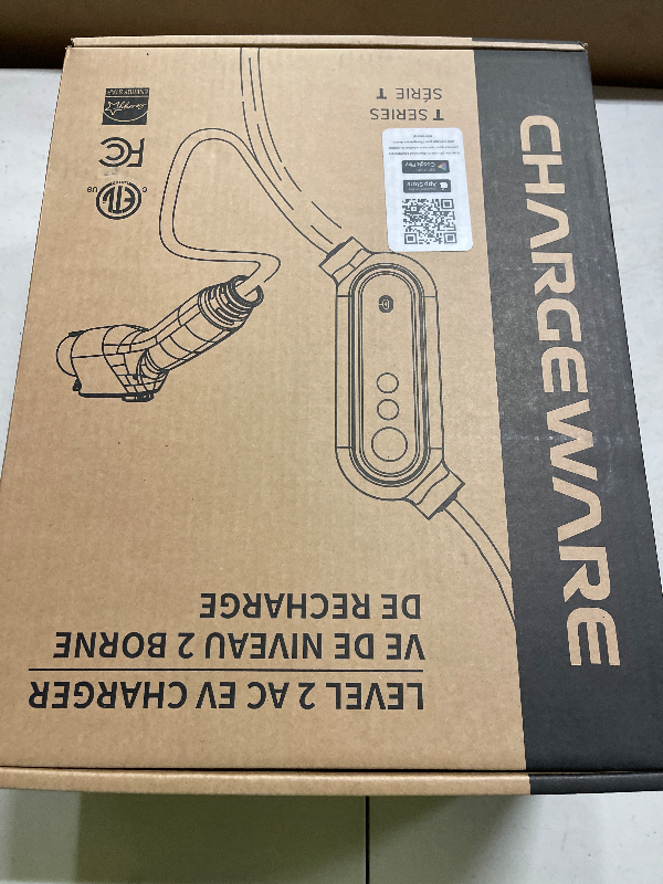 Photo 1 of CHARGEWARE Level 2 Smart EV Charger with LAN App Control (Same Network), 9.6kW, ETL Certified, 24ft Cable, Wall Mount/Portable, 14-50R to 5-15P Adapter, LCD Display, Dark Gray