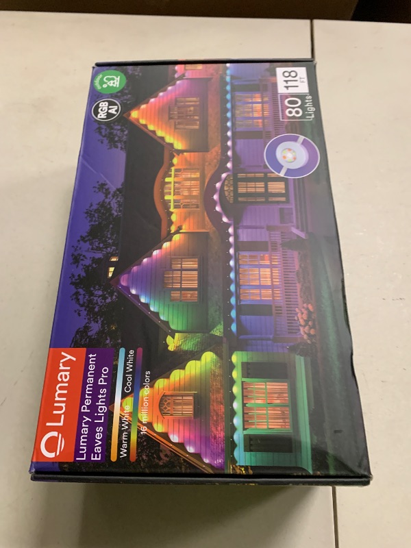 Photo 1 of Lumary Permanent Outdoor Lights Pro 105ft with 80LED RGBAICW Smart Eave Light for Chirstmas, Work with Alexa Google IP67 Waterproof, Color Changing & White, Multi Scene for Daily Accent Lighting Decor