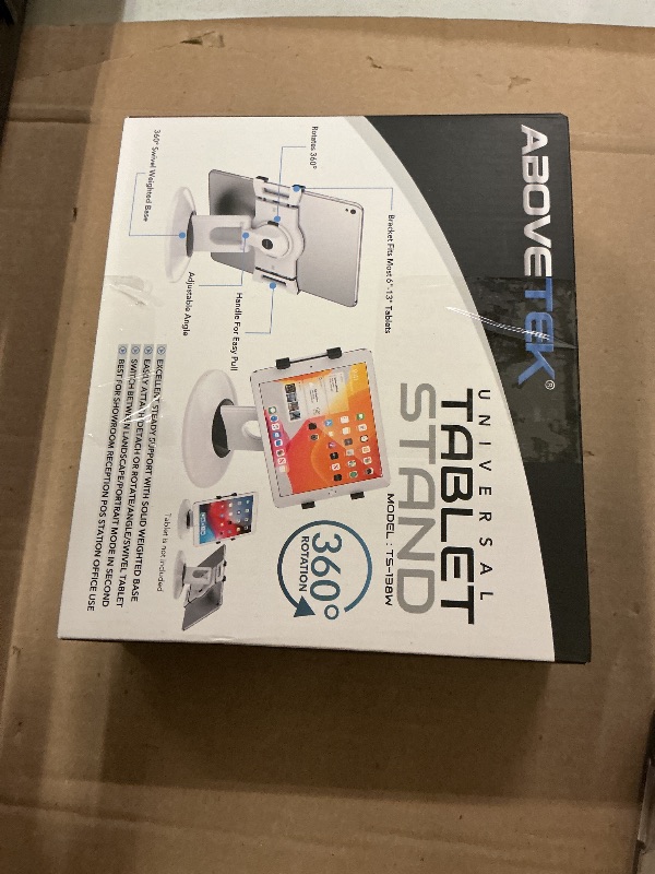 Photo 1 of AboveTEK Retail Kiosk iPad Stand, 360° Rotating Commercial POS Tablet Stand, Fits 6"-13" (Screens) iPad mini Pro-Business Swivel Tablet Holder, for Store Office Reception Kitchen Desktop (White)