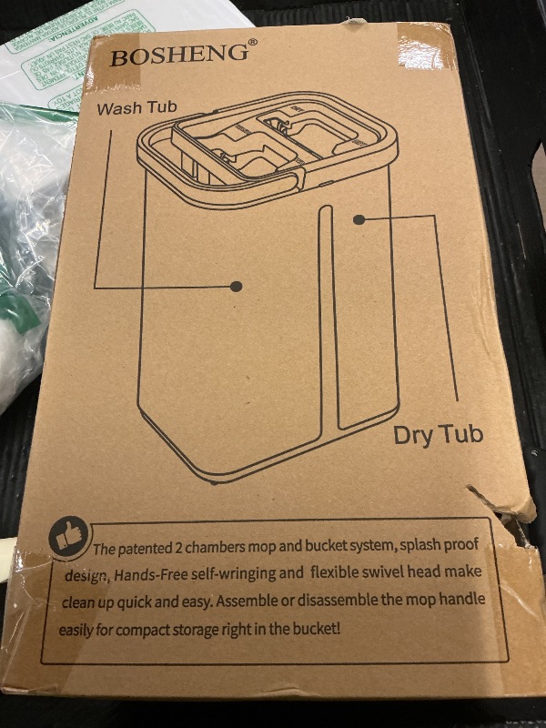 Photo 1 of BOSHENG Mop and Bucket with Wringer Set, Hands Free Flat Floor Mop and Bucket, 3 Washable Microfiber Pads Included, Wet and Dry Use, Home Floor Cleaning System for All Floor Types and Windows