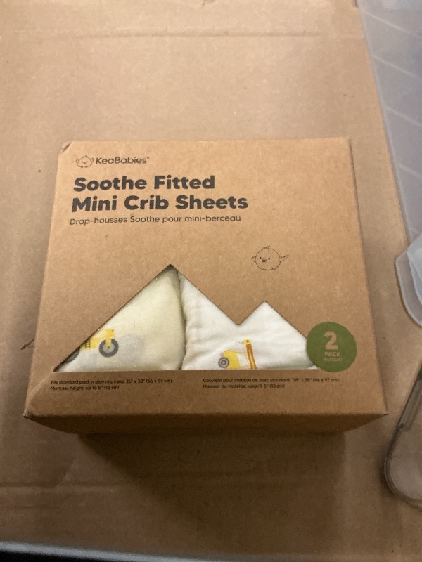 Photo 1 of 2-Pack Mini Crib Sheets Fitted - 38x26 Pack N Play Sheets for Pack and Play Mattress, Organic Cotton, Soft & Breathable Playard Bedding, Neutral Mini Toddler Bed Cover for Boys, Girls (Construction)