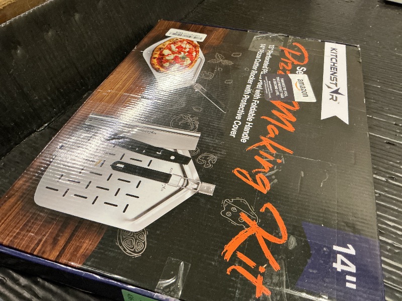 Photo 1 of 14" Pizza Making Kit (Set of 2) - 14" Pizza Cutter Rocker Knife with Blade Cover + 13" Perforated Stainless Steel Pizza Peel with Folding Handle - Ultimate Pizza Oven Accessories