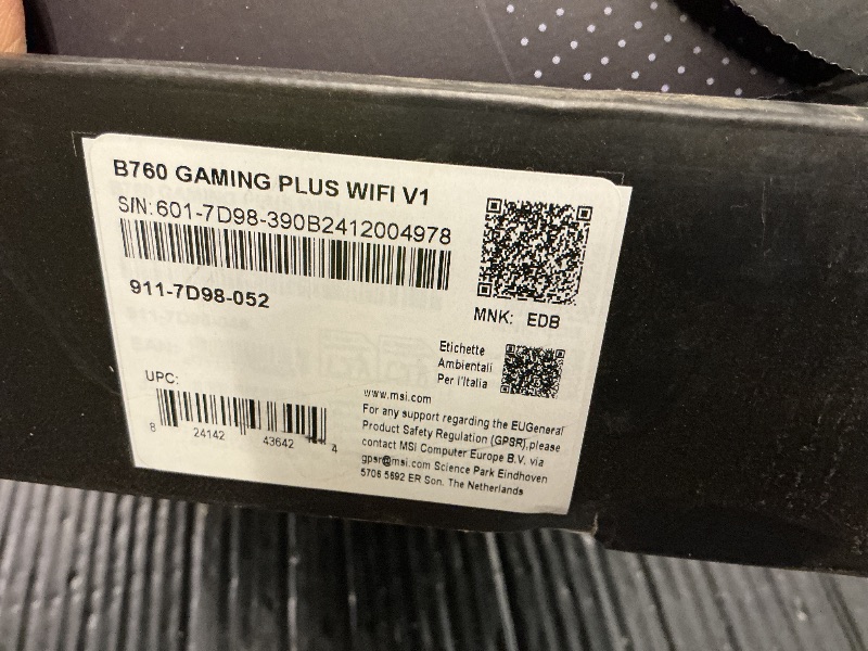 Photo 1 of MSI B760 Gaming Plus WiFi V1 Motherboard, ATX - Supports Intel 14th, 13th & 12th Gen Core Processors, LGA 1700 - DDR5 Memory Boost 6800+MHz/OC, 2 x PCIe 4.0 x16, 2 x M.2 Gen4, 2.5G LAN, Wi-Fi 6E