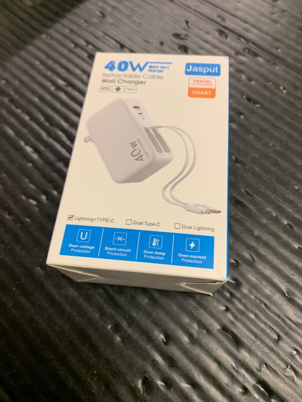 Photo 1 of 4 in 1 Retractable Wall Charger with Dual Cables,40W Retractable Phone Charger Wall Plug with Dual USB Ports,20W USB C Chargers Block Fast Charging for iPhone 17 16 15 14 13,LG, Galaxy S24 23,Pixel