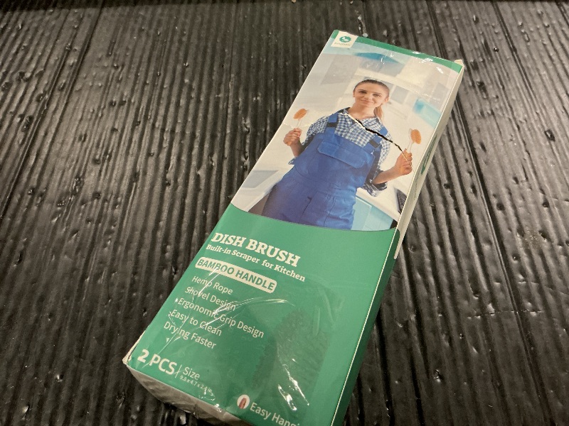 Photo 1 of 2 Pack Kitchen Dish Brush Bamboo Handle Dish Scrubber Built-in Scraper, Scrub Brush for Pans, Pots, Kitchen Sink Cleaning, Dishwashing and Cleaning Brushes are Perfect Cleaning Tools, White