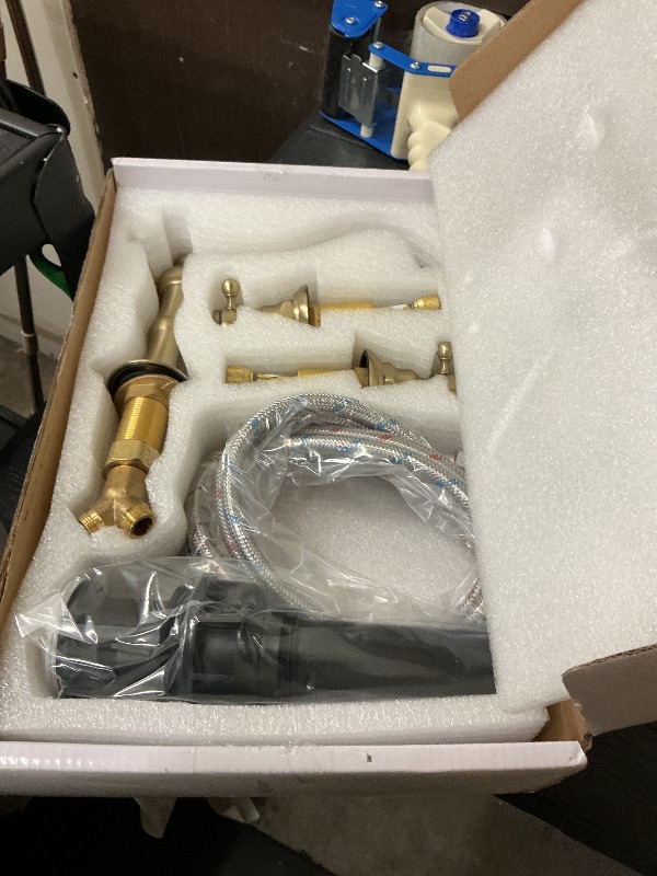 Photo 1 of Brushed Gold Bathroom Faucet GGStudy 2 Handles 3 Holes Widespread Bathroom Sink Facuet Farmhouse Washingroom Faucet Mixer Tap