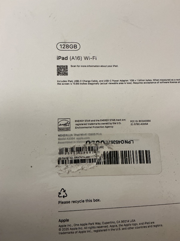 Photo 1 of Apple iPad 11-inch: A16 chip, 11-inch Model, Liquid Retina Display, 128GB, Wi-Fi 6, 12MP Front/12MP Back Camera, Touch ID, All-Day Battery Life — Pink