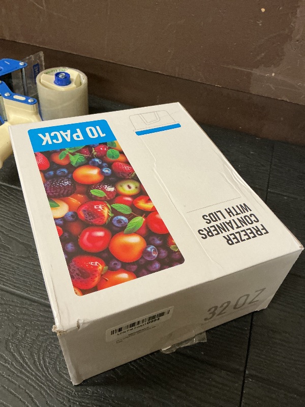 Photo 1 of [32 oz 10 Pack] Food Storage Freezer Containers Clear Bottom with Blue Twist Top Lids Reusable, Plastic Airtight Meal Prep Containers BPA Free | Stackable | Leakproof | Microwave/Dishwasher Safe