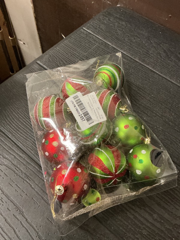 Photo 1 of 12 Pcs Christmas Tree Ball Ornaments 2.4 Inch Glittering Plastic Hanging Decorations Shatterproof Swirl Candy Cane Balls Christmas Tree Pendants for Xmas Holiday Party Decoration (12)