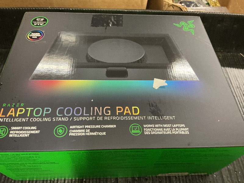 Photo 1 of Razer Laptop Cooling Pad: Adaptive Smart - Intelligent Fan Control - Airtight Pressure Chamber - Fits Most Laptops & Macbooks 14” to 18" - Preset & Custom Fan Curves - 3 Port USB Type A - Chroma RGB