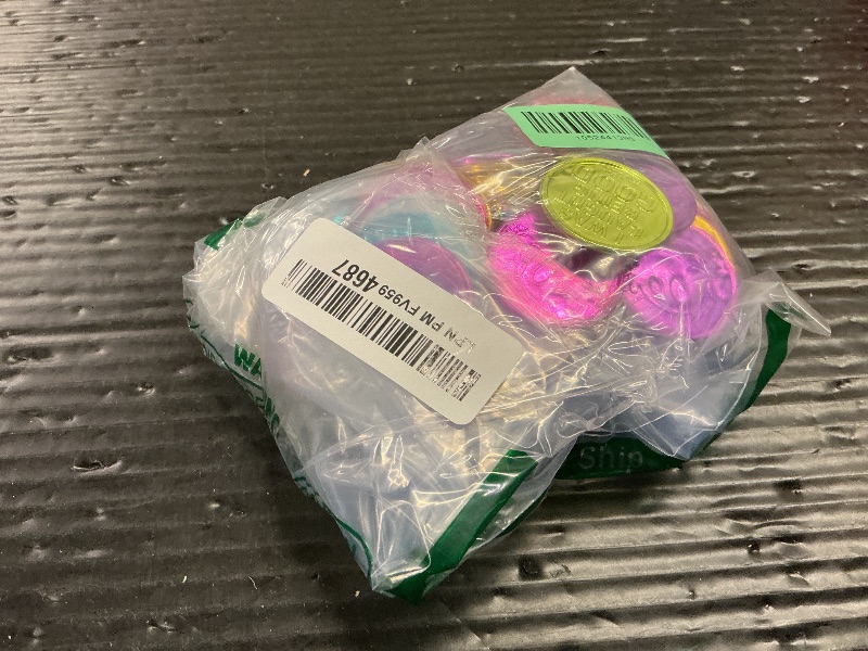 Photo 1 of 100 Pieces Smile Face Glod Coins, Colorful Plastic Reward Coins, for School Teacher Rewards and Behavior Incentives. Inscription Reading “I was Caught Being Good” on One Side