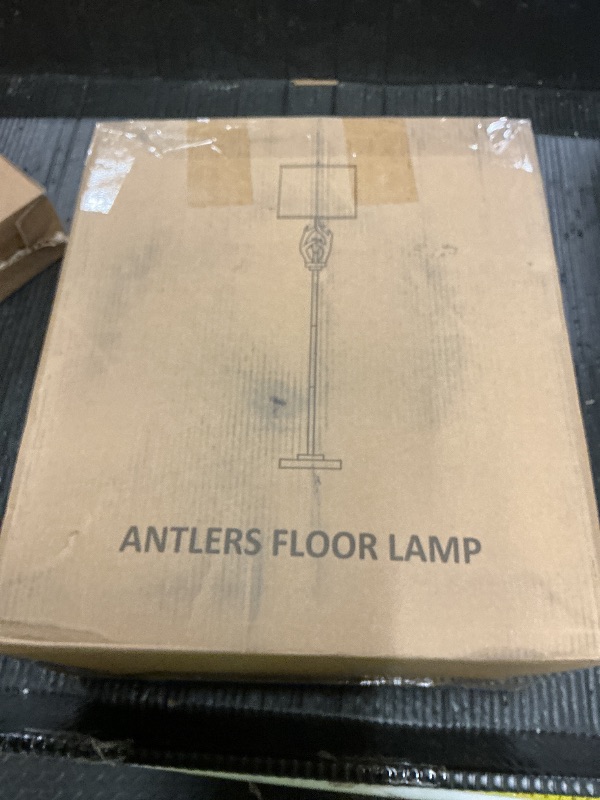 Photo 1 of Scenekoy Rustic Farmhouse Antlers Floor Lamp with Nightlight Brown Finish Round Shade Lamps for Living Room Bedroom Office Study House