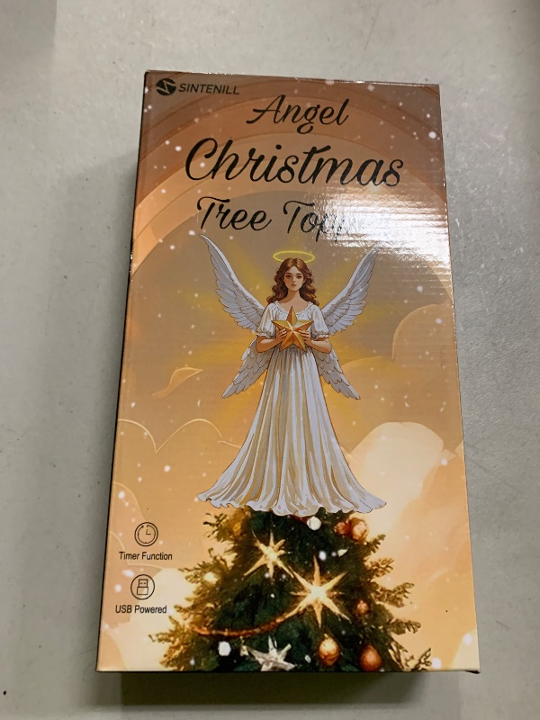 Photo 1 of **SELLING FOR PARTS---NO LIGHT UP**SINTENILL 12.5" Black Angel Christmas Tree Topper with Lights, Lighted Angel Tree Topper with White Feather Wings and Star Light, Remote Control, Timer & USB Powered for Holiday Party Decor