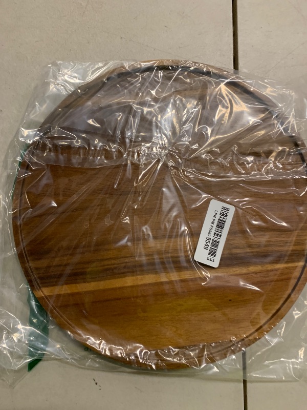 Photo 1 of 12 Inch Acacia Wood Round Tray, Wooden Decorative Serving Coffee Table Tray Centerpiece Candle Holder for Farmhouse Kitchen Dining Room Home Decor Coffee Table Decor and Accessories