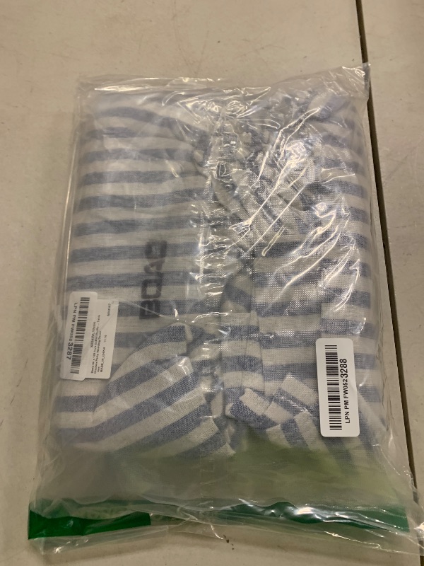 Photo 1 of Boao Cotton 60 x 120 Inch Ruffle Tablecloth Blue White Striped Flounces Trim Table Cover for Rectangle Table Kitchen Party Wedding Decor