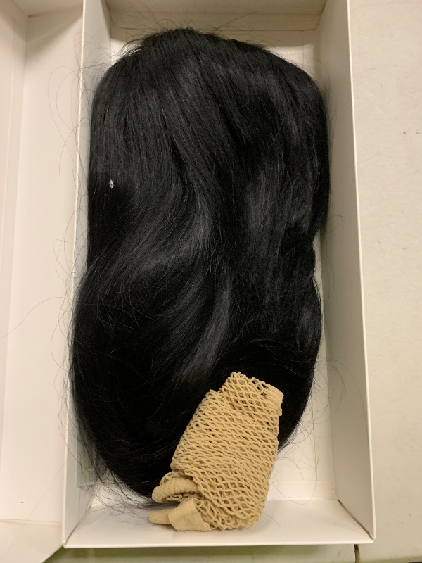 Photo 1 of FAVE Wig with Bangs Human Hair 1x3 Inch HD Lace Top Black Wig with Bangs for Women Brazilian Virgin Hair (Natural Wave,20 Inch)