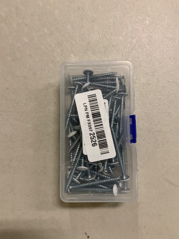 Photo 1 of #8 x 2 (60 PCS) Modified Truss Head Wood Screws, Phillips Drive Quick Metal Self Tapping Screws, White Head, Full Thread, Screwdriver Bit Included