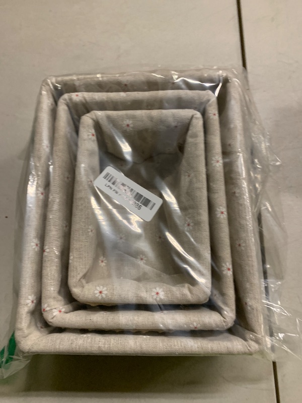 Photo 1 of 3 Pcs Storage Basket With Liner, Wicker Decorative Basket for coffee table, RectangleTray,Bathroom Countertop Organizer, rectangle Kitchen Drawer Organizer Storage (3 Sizes)