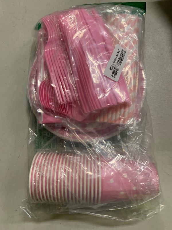 Photo 1 of 161PC Pink kittens Birthday Party Supplies Kit - Includes Pink Cat Dot Plates Napkins Cups Tablecloth Straws Forks Spoons Knives for Girls Party, Baby Shower, Cute Kattyy Decorations serve 20 Guests