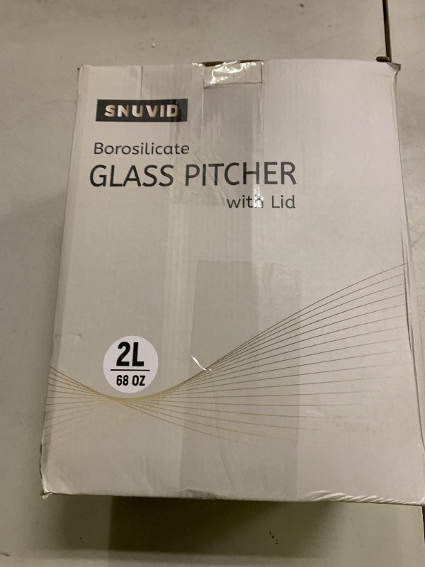 Photo 1 of 2 Pack 2 Liter/68 oz Square Glass Pitcher with Lid, Classic Stripes Water Pitchers with Handle for Fridge, Large Jug for Iced Tea, Coffee, Borosilicate Glass Carafe for Hot/Cold Brew Drink, Gold